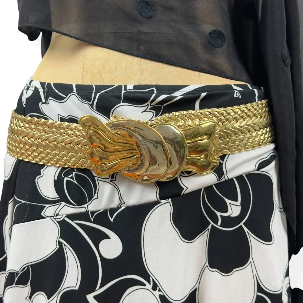Vintage Gold Abstract Wide Chunky Belt Art Deco Metallic Eclectic Maximalist Y2K